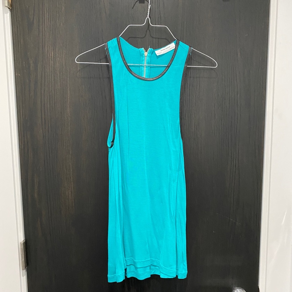 Blue Tank with Leather Details